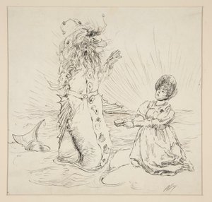 Vrouw en slang op het strand, schets voor The Lay of the Lobster