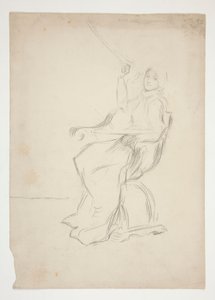 Zittende vrouw in stoel (recto); Twee niet-geïdentificeerde architecturale schetsen (verso) door Edwin Austin Abbey