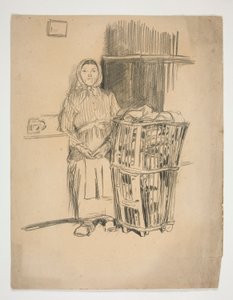 Vrouw met wasmand(?) - niet-geïdentificeerde illustratie door Edwin Austin Abbey