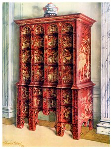 Rood en verguld lak dubbele ladekast, 1910