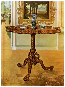 Vormgegeven fretgerande galerietafel, Chippendale School, 1911-1912