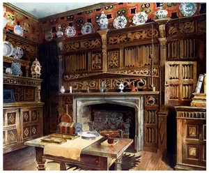 De betimmerde studeerkamer in Groombridge Place, Kent, 1910 door Edwin Foley
