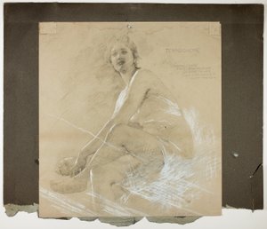 Terpsichore (recto), en dansende vrouwelijke figuur (verso), muurschilderingstudies voor plafond van de salon, residentie van Collis P. Huntington, nu Yale University Art Gallery