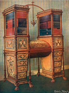De zusters ingelegde dubbele secretaire en boekenkast kabinet--Sheraton door Edwin John Foley