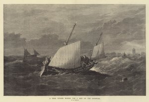 Een Deal Lugger op weg naar een schip op de Goodwins door Edwin Weedon