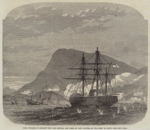 HMS Bulldog in conflict met de vloot en forten bij Cape Haytien, aan de kust van Haïti