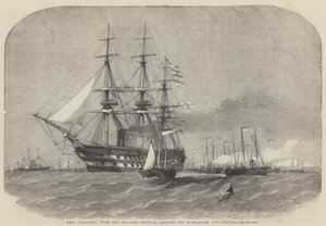 HMS Colossus, met de Kanonneerboot Flotilla, vertrekkend van de Motherbank naar Portland door Edwin Weedon
