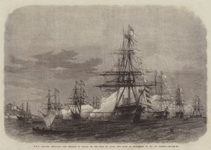 HMS Galatea ontvangt de Keizer van Brazilië tijdens zijn bezoek aan ZKH de Hertog van Edinburgh in Rio de Janeiro door Edwin Weedon