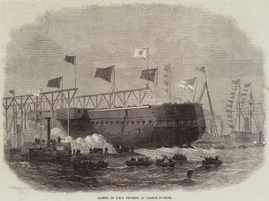 Te water laten van HMS Triumph in Jarrow-on-Tyne