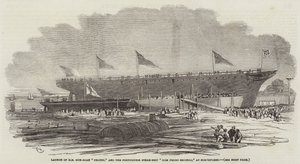 Lancering van HM kanonneerboot Pelter, en het Portugese stoomschip Dom Pedro Secondo, in Northfleet