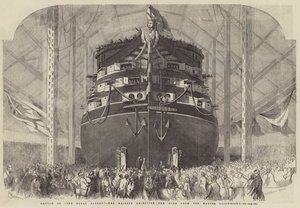 Te Water Laten van De Royal Albert, Hare Majesteit ontvangt de Wijn van de Meester Scheepsbouwer door Edwin Weedon
