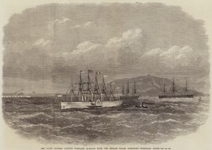 De Great Eastern verlaat Portland Harbour met de Britse Indische Onderzeese Telegraafkabel