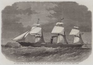 De schroefstoomboot City of New York, een van de Inman Line die tussen Liverpool en havens van de Verenigde Staten vaart door Edwin Weedon