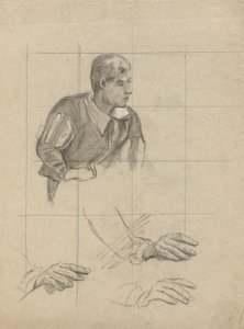 Zittende Man en Studie van Handen, schets voor Ondertekening van het Verdrag in de Hut van de Mayflower