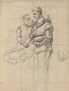 Twee figuren, schets voor Ondertekening van het Compact in de Hut van de Mayflower door Edwin White