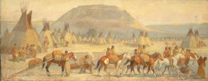Blackfoot kamp scène, eind 19e-begin 20e eeuw