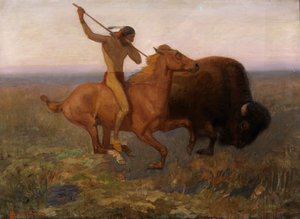Indiaan die op buffels jaagt door Edwin Willard Deming