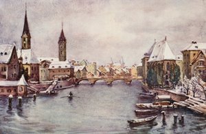 De Rijn: De Rivier bij Zürich, Winter door Effie Jardine