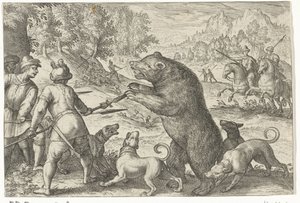 Landschap met berenjacht door Egbert Jansz.