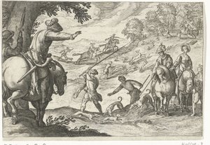 Landschap met hazenjacht door Egbert Jansz.