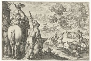 Landschap met jacht op wilde zwijnen