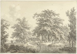 Boomrijk landschap met enkele groepjes figuren