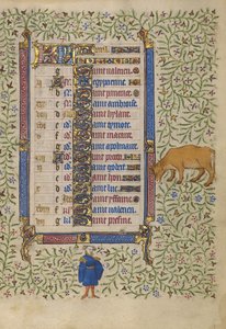 Kalenderblad voor april; Bloemen plukken; Stier