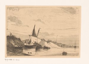Vissersboot bij de duinen van Blankenberge door Egidius Linnig