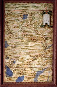 Kaart van Peru gemaakt door Egnazio Danti, wiskundige, kosmograaf en Italiaanse architect. Rond 1567. Florence, Palazzo Vecchio, Sala del Mappamondo