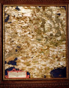 Regio Moskou Kaart door Egnazio Danti (1536-1586) wiskundige, kosmograaf en Italiaanse architect. Rond 1567. Florence, Palazzo Vecchio, Sala del Mappamondo