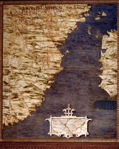 Kaart van Zuid-Afrika en Kaap de Goede Hoop gemaakt door Egnazio Danti (1536-1586) wiskundige, kosmograaf en Italiaanse architect. Rond 1567. Florence, Palazzo Vecchio, Sala del Mappamondo door Egnazio Danti