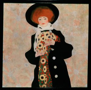 Bildnis einer Frau mit schwarzem Hut [Portret van een ... door Egon Schiele