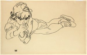 Jongen liggend op zijn buik, 1918 door Egon Schiele