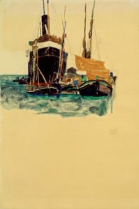 Stoomboot en zeilboten in de haven van Triëst