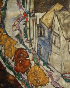 De boog van huizen II ... (olieverf op doek) door Egon Schiele
