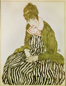 Edith Schiele, de vrouw van de kunstenaar, zittend (gouache, aquarel en zwart krijt)