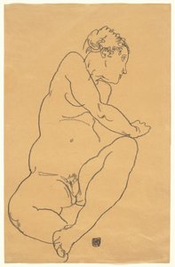 Vrouwelijk Naakt Gebogen naar Links door Egon Schiele