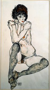 Zittende vrouwelijke naakt aquareltekening door Egon Schiele, 1914, Wenen, Graphische Sammlung Albertina