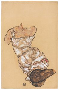 Vrouwelijke torso in lingerie en zwarte kousen; Weiblicher Torso in Unterwasche und Schwarzen Strumpfen, 1917 door Egon Schiele