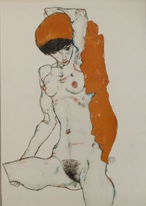 Vrouwelijk naakt met oranje-rode doek, 1914