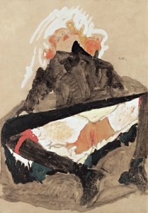 Meisje in zwarte jurk met gespreide benen, 1910 door Egon Schiele