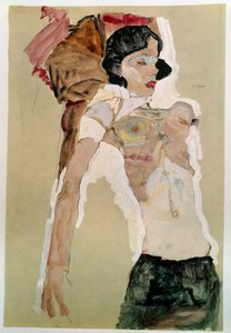 Halfnaakte vrouw. Tekening door Egon Schiele, 1911, Wenen, Graphische Sammlung Albertina