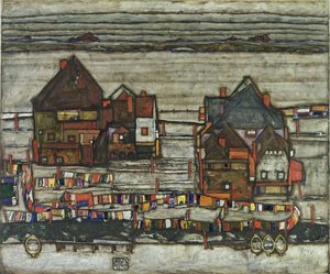 Huizen met waslijnen, 1914 door Egon Schiele