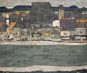 Huizen aan de rivier De Oude Stad, 1914