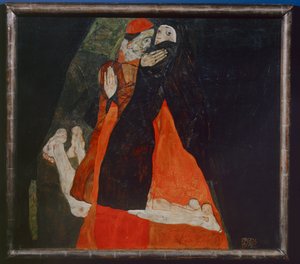 Kardinal und Nonne, Kardinaal en non ... (olieverf op doek) door Egon Schiele