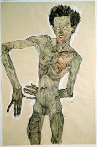Mannelijk naakt (zelfportret). Tekening door Egon Schiele, 1910, Wenen, Graphische Sammlung Albertina