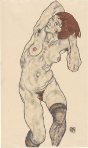 Naakt in zwarte kousen, 1917 door Egon Schiele