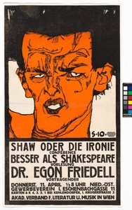 Plakat "Shaw oder die Ironie" - Vortrag Egon Friedell door Egon Schiele