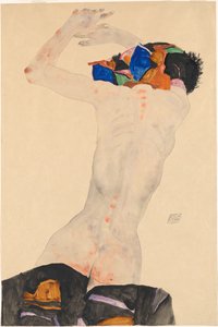 Naakt van achteren met een gekleurd doek, 1911 door Egon Schiele