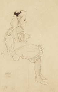 Zittend meisje met een strik in haar haar, 1909